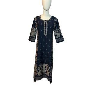 Hoondee Floral Embellished Kurti Tunic Navy Blue L